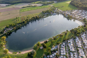 Leisure center of water skiing - racetrack in Sankt Leon-Rot in the state Baden-Wurttemberg, Germany from above