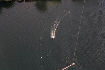Drone image of St. Leoner See, water ski facility in the district Sankt Leon in St. Leon-Rot in the state Baden-Wuerttemberg, Germany