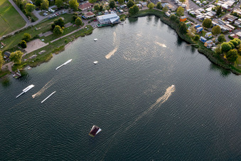 St. Leoner See, water ski facility in the district Sankt Leon in St. Leon-Rot in the state Baden-Wuerttemberg, Germany from the drone perspective
