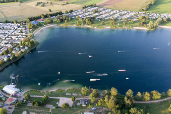 St. Leoner See, water ski facility in the district Sankt Leon in St. Leon-Rot in the state Baden-Wuerttemberg, Germany seen from a drone