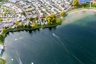 St. Leoner See, water ski facility in the district Sankt Leon in St. Leon-Rot in the state Baden-Wuerttemberg, Germany seen from above