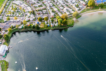 Leisure center of water skiing - racetrack in Sankt Leon-Rot in the state Baden-Wurttemberg, Germany from the plane