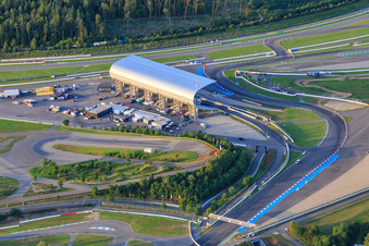East grandstand of the Motodrom Hockenheimring Baden-Württemberg in Hockenheim in the state Baden-Wuerttemberg, Germany