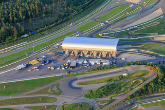 Oblique view of East grandstand of the Motodrom Hockenheimring Baden-Württemberg in Hockenheim in the state Baden-Wuerttemberg, Germany