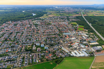 City overview along the A6 from the southeast in Ketsch in the state Baden-Wuerttemberg, Germany