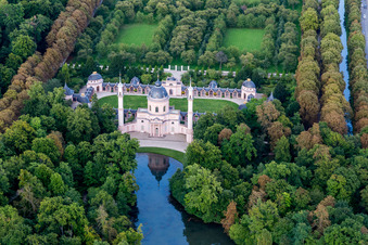 Aerial view of Building of the mosque in Schlossgarten in Schwetzingen in the state Baden-Wurttemberg, Germany