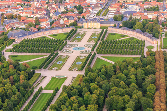 Arion fountain in the center of the Schwetzingen Palace Gardens and deer group - sculptures with fountain in Schwetzingen in the state Baden-Wuerttemberg, Germany