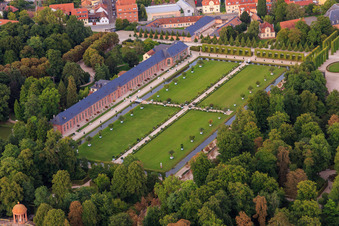 Orangery and lawn in the Schwetzingen Palace Gardens in Schwetzingen in the state Baden-Wuerttemberg, Germany