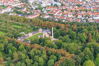 Mosque in the Schwetzingen Palace Gardens in Schwetzingen in the state Baden-Wuerttemberg, Germany from the plane