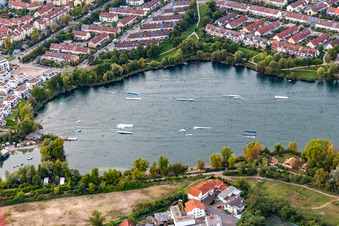 Waterskiing and wakeboarding facility on Lake Rheinau in the district Rheinau in Mannheim in the state Baden-Wuerttemberg, Germany