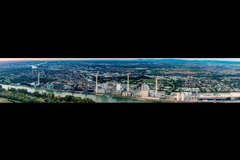Panorama of the large power plant Mannheim on the Rhine in the district Neckarau in Mannheim in the state Baden-Wuerttemberg, Germany