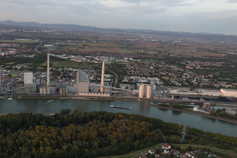 Aerial view of Large power plant Mannheim on the Rhine near Neckarau in the district Neckarau in Mannheim in the state Baden-Wuerttemberg, Germany
