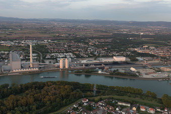 Aerial photograpy of Large power plant Mannheim on the Rhine near Neckarau in the district Neckarau in Mannheim in the state Baden-Wuerttemberg, Germany