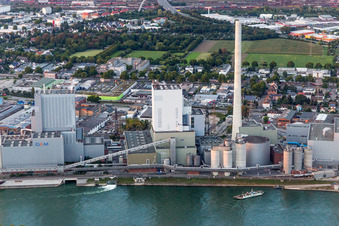 Aerial view of Large power plant Mannheim on the Rhine near Neckarau in the district Rheinau in Mannheim in the state Baden-Wuerttemberg, Germany