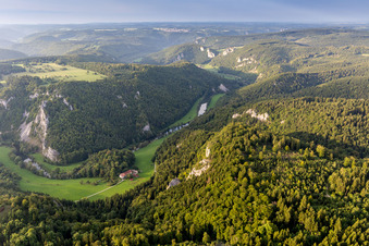 Curved loop of the riparian zones on the course of the river Danube in Buchheim in the state Baden-Wurttemberg, Germany