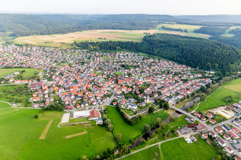 Aerial view of Town View of the streets and houses of the residential areas in the district Nendingen in Tuttlingen in the state Baden-Wurttemberg, Germany