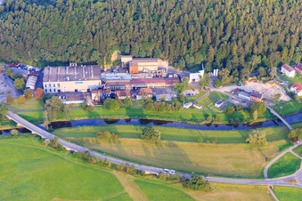 Aerial view of SHW Brake Systems GmbH on the banks of the Danube in Tuttlingen in the state Baden-Wuerttemberg, Germany