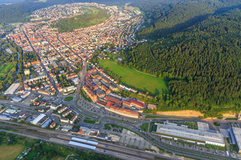 View of Möhringer Straße from the west in the foreground Aesculap AG (B. Braun) in Tuttlingen in the state Baden-Wuerttemberg, Germany