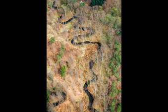 Meandering, serpentine curve of a river Otterbach in Kandel in the state Rhineland-Palatinate