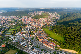 Aerial view of Building and production halls on the premises of the pharmaceutical manufacturers B. Braun Vet Care GmbH in Tuttlingen in the state Baden-Wurttemberg, Germany