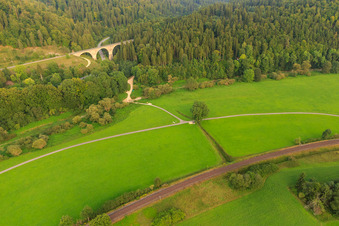 Aerial view of Einödviadukt at the Donauversinkung in the district Möhringen in Tuttlingen in the state Baden-Wuerttemberg, Germany