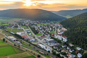Aerial view of View of the town in the evening from the east with Knoblauch GmbH in the district Zimmern in Immendingen in the state Baden-Wuerttemberg, Germany