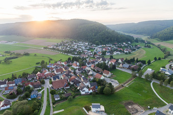 Village - view on the edge of agricultural fields and farmland in Zimmern in the state Baden-Wurttemberg, Germany