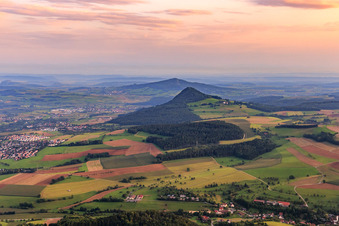 Aerial view of View of the Hegau volcanoes from the northeast in the district Stetten in Engen in the state Baden-Wuerttemberg, Germany