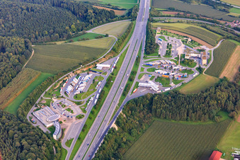 Solar roof motorway rest area in Hegau - OST on the A81 in Engen in the state Baden-Wuerttemberg, Germany