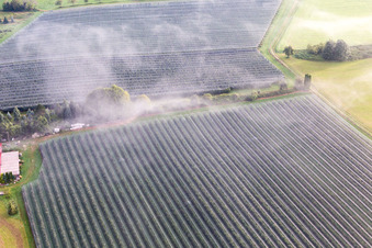 Aerial view of Fruit plantations under protective nets in the district Güttingen in Radolfzell am Bodensee in the state Baden-Wuerttemberg, Germany