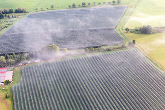 Aerial photograpy of Fruit plantations under protective nets in the district Güttingen in Radolfzell am Bodensee in the state Baden-Wuerttemberg, Germany