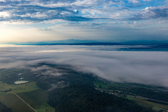 Fog over the Brandbühl rest area on the B33 to Lake Constance in the district Güttingen in Radolfzell am Bodensee in the state Baden-Wuerttemberg, Germany
