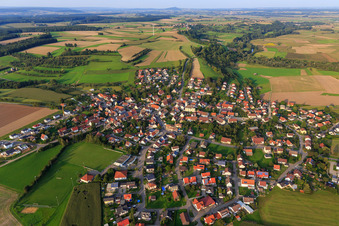 Aerial photograpy of Village view from the southwest in the district Blochingen in Mengen in the state Baden-Wuerttemberg, Germany