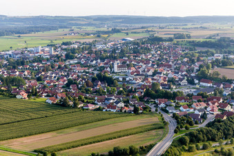 Town View of the streets and houses of the residential areas in Ostrach in the state Baden-Wurttemberg, Germany