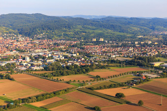 Oblique view of City view on the edge of the Odenwald from the west in Heppenheim in the state Hesse, Germany