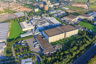 Industrial area on the A5 with TLB - UNILEVER and Unilever Deutschland GmbH plant Heppenheim in Heppenheim in the state Hesse, Germany