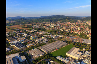 Hunsrückstraße industrial area on the A5 with METRO GASTRO Heppenheim and Henry Schein Dental Deutschland GmbH in Heppenheim in the state Hesse, Germany