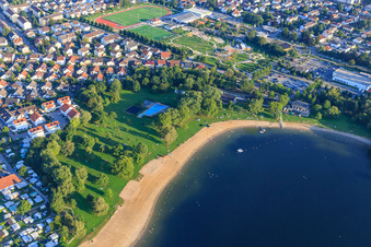 Beach of the Wiesensee outdoor pool in Hemsbach in the state Baden-Wuerttemberg, Germany