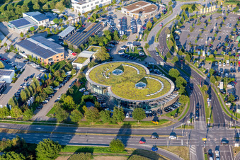 Eight-shaped car dealership building Autohaus Ebert GmbH & Co. KG in Weinheim in the state Baden-Wurttemberg, Germany