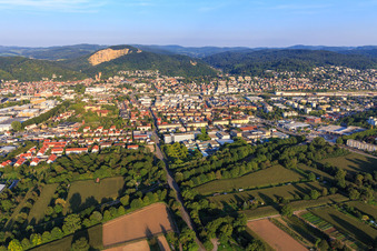 Wormser Straße from the west with Hans-Freudenberg-Schule in Weinheim in the state Baden-Wuerttemberg, Germany