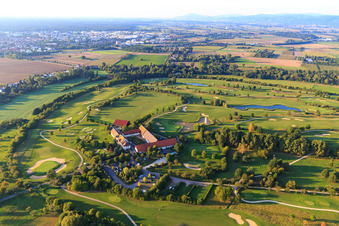 Aerial photograpy of Golf Shop Gut Neuzenhof, Restaurant Gut Neuzenhof and day-spa Anke Bader at the Golf Club - Golf Course Heddesheim Gut Neuzenhof in Heddesheim in the state Baden-Wuerttemberg, Germany