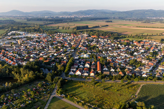 Aerial view of From the southwest in the district Hüttenfeld in Lampertheim in the state Hesse, Germany