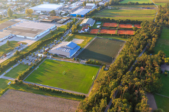 Aerial view of Sports fields of the Tennisclub Olympia Lorsch eV and the TVGG Lorsch in Lorsch in the state Hesse, Germany