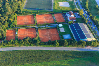 Sports fields of the Tennisclub Olympia Lorsch eV and the TVGG Lorsch in Lorsch in the state Hesse, Germany from above