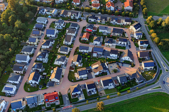 Ng with black roofs between Heppenheimer Straße and Friedensstr in Lorsch in the state Hesse, Germany