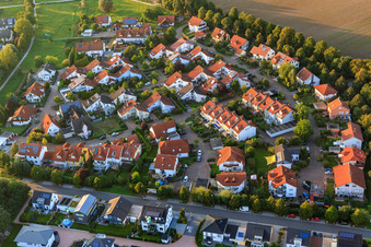 Ng with red roofs between Heppenheimer Straße and Odenwaldallee in Lorsch in the state Hesse, Germany