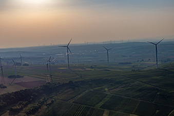 Aerial view of Wind farm in Gau-Heppenheim in the state Rhineland-Palatinate, Germany