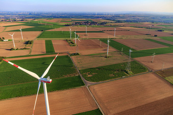 Oblique view of Hochborn-Gau-Heppenheim wind farm in Gau-Heppenheim in the state Rhineland-Palatinate, Germany