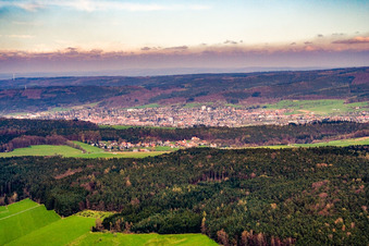 City view in the Odenwald from the west in Erbach in the state Hesse, Germany