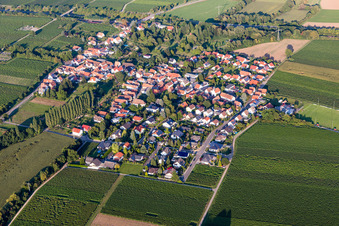 Village - view on the edge of agricultural fields and farmland in Knoeringen in the state Rhineland-Palatinate, Germany